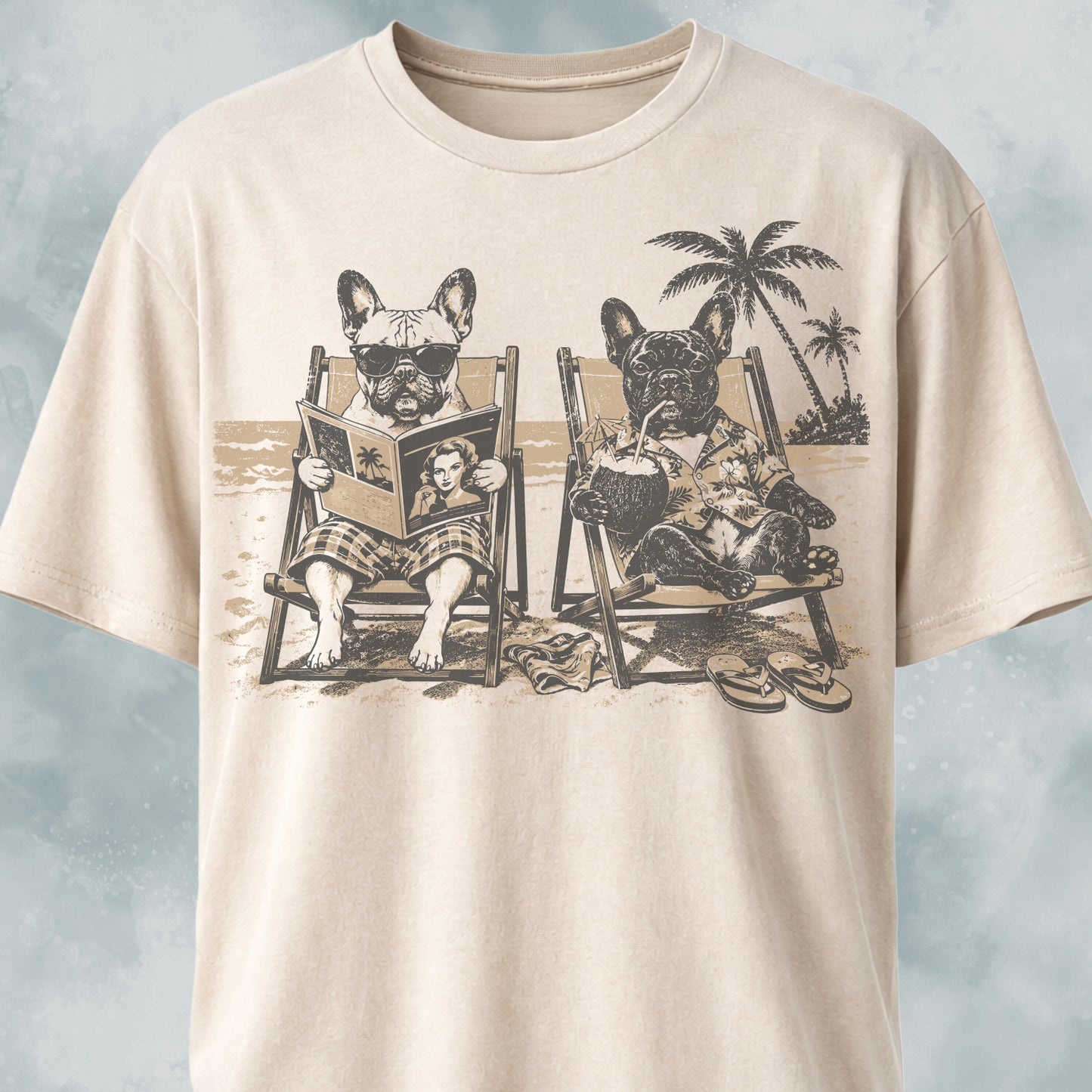 Beach Frenchie Twins T-Shirt
