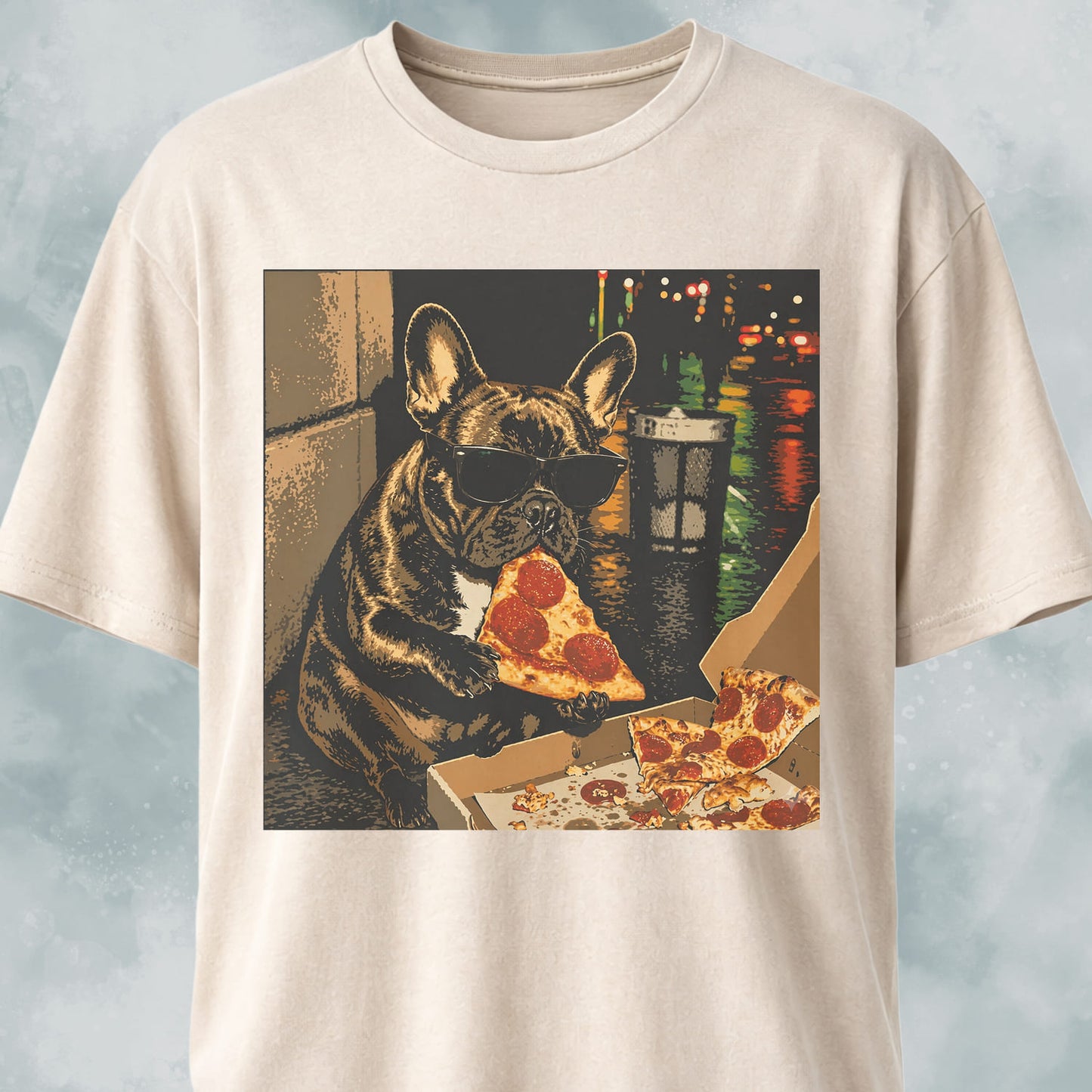 City Frenchie Eating Pizza T-Shirt
