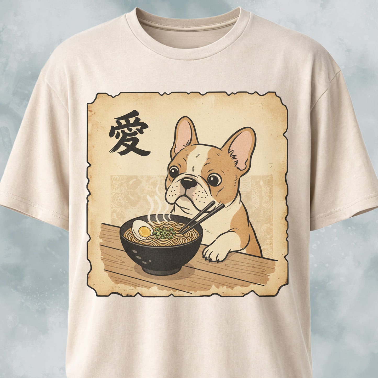 Japanese Tan French Bulldog Eating Ramen T-Shirt