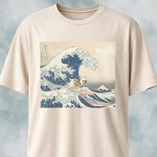 The Great Wave Off Kanagawa Frenchie Surfing T-Shirt