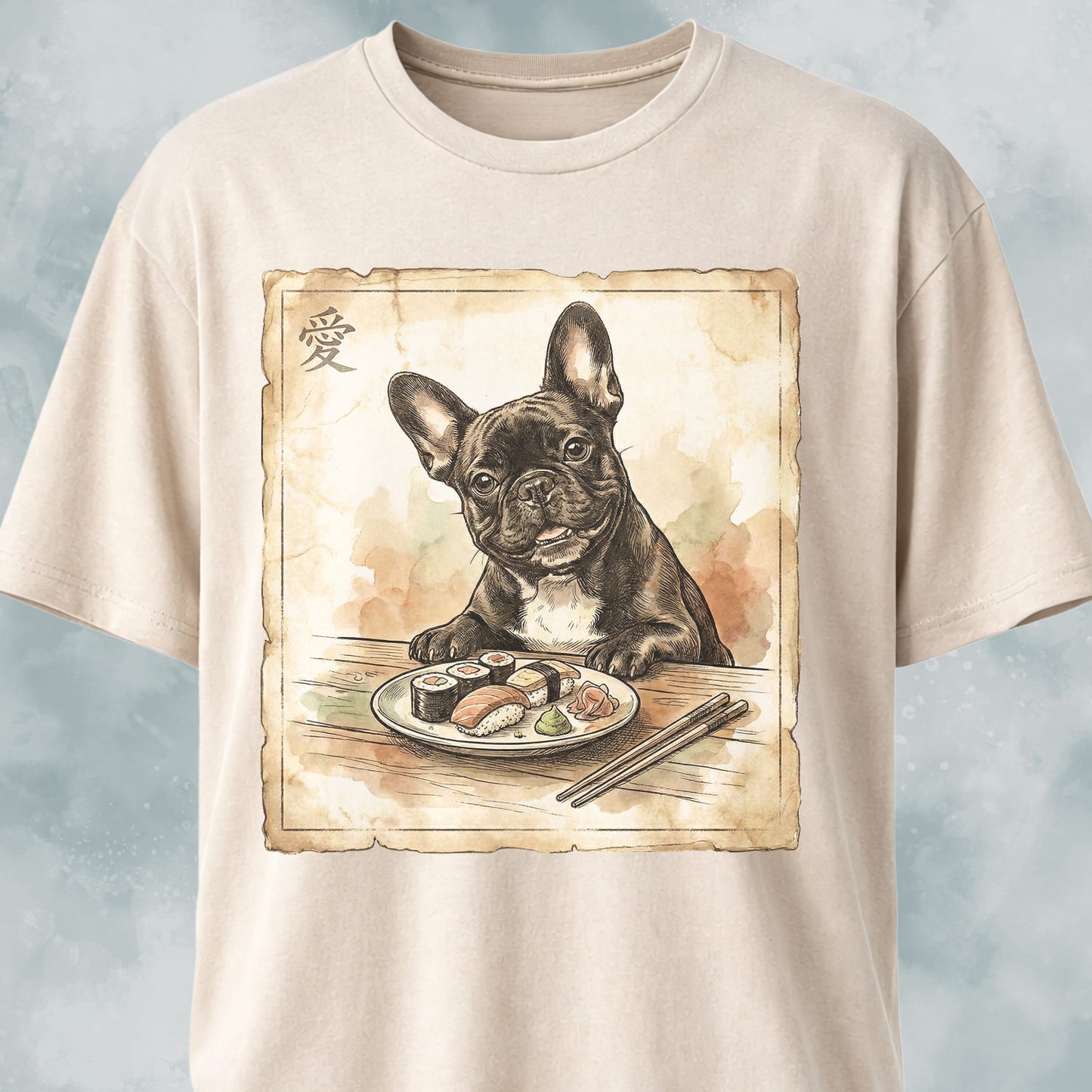 Japanese Frenchie Eating Sushi T-Shirt