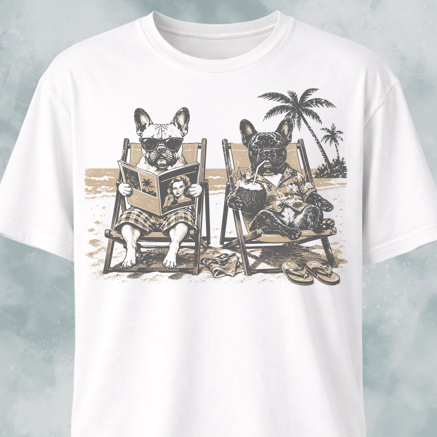 Beach Frenchie Twins T-Shirt