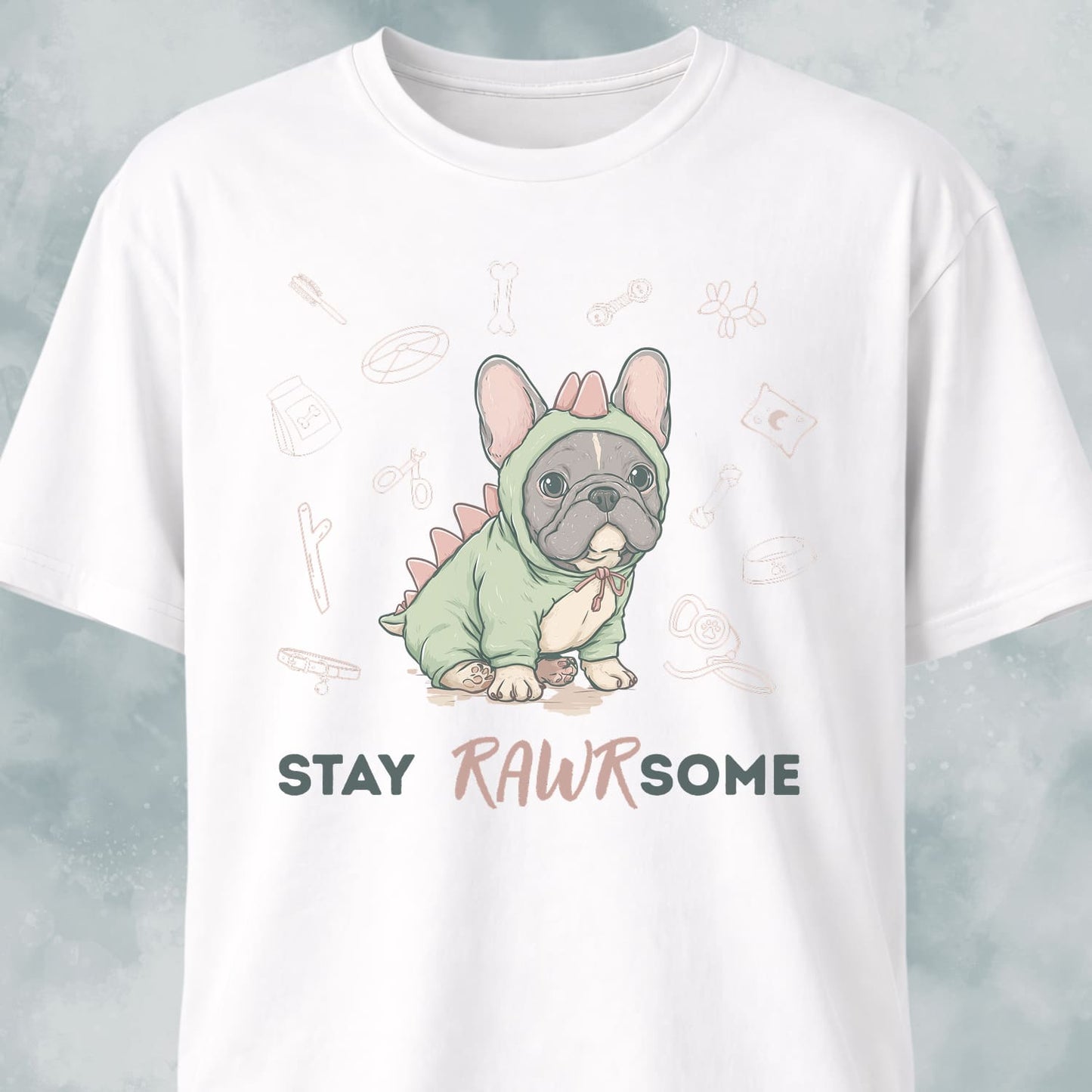 Cute Frenchie In A Dinosaur Costume T-Shirt