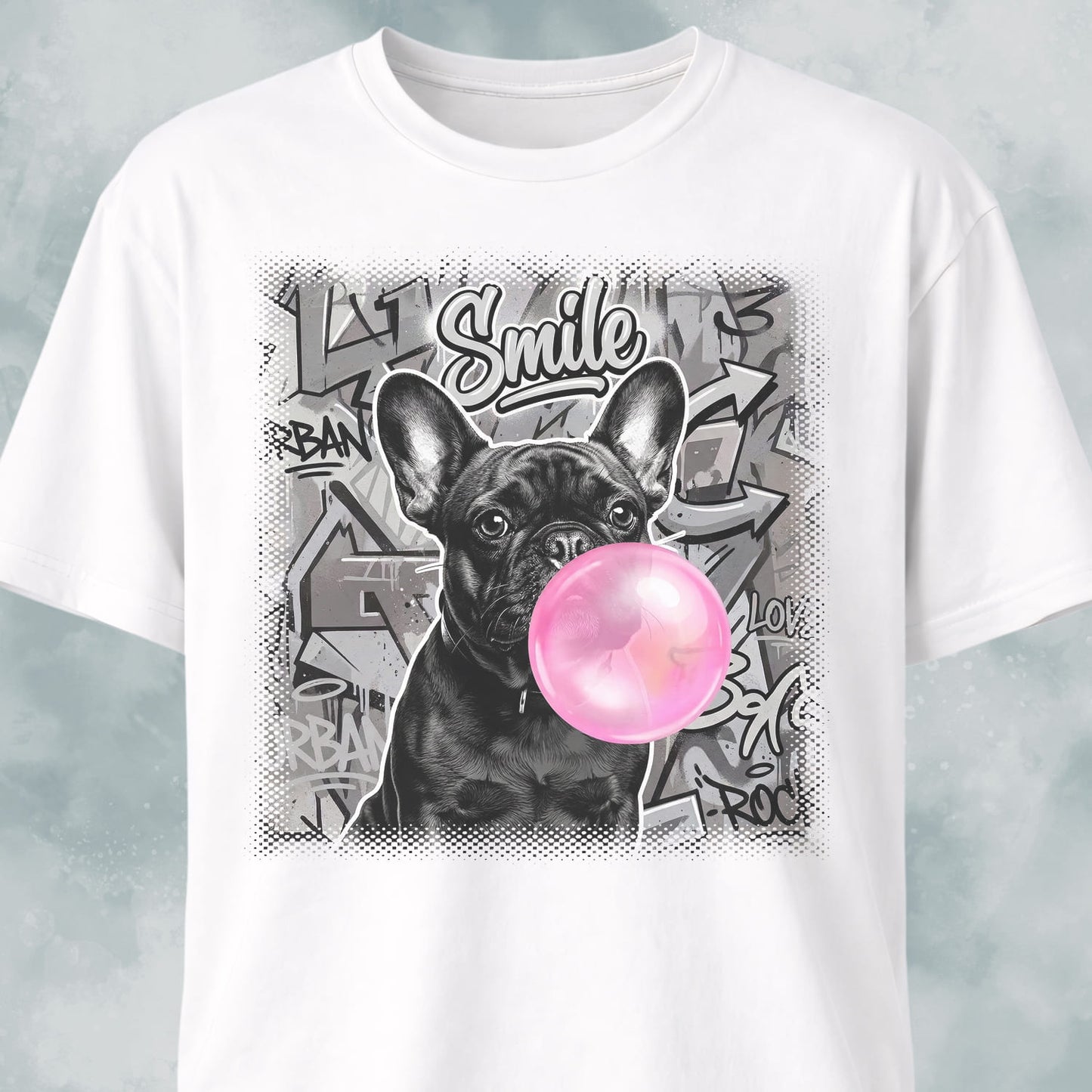 Pink Bubble Gum Black Frenchie T-Shirt
