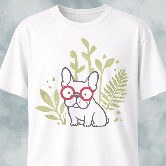 Stylized Frenchie With Red Glasses T-Shirt