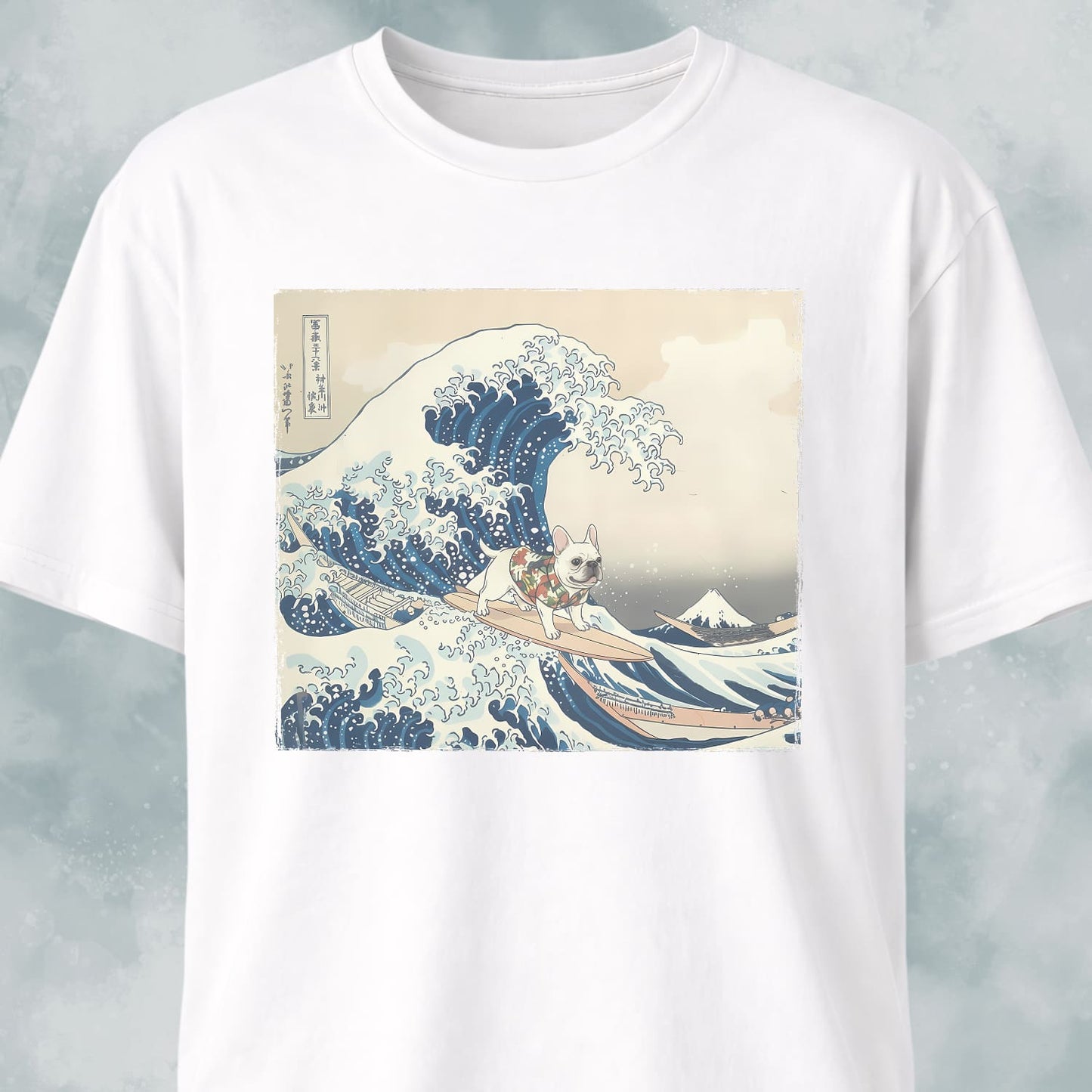 The Great Wave Off Kanagawa Frenchie Surfing T-Shirt