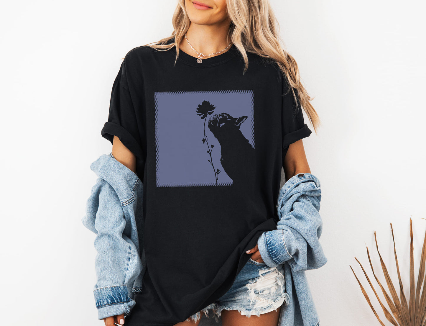 Negative Of Frenchie With Flower T-Shirt
