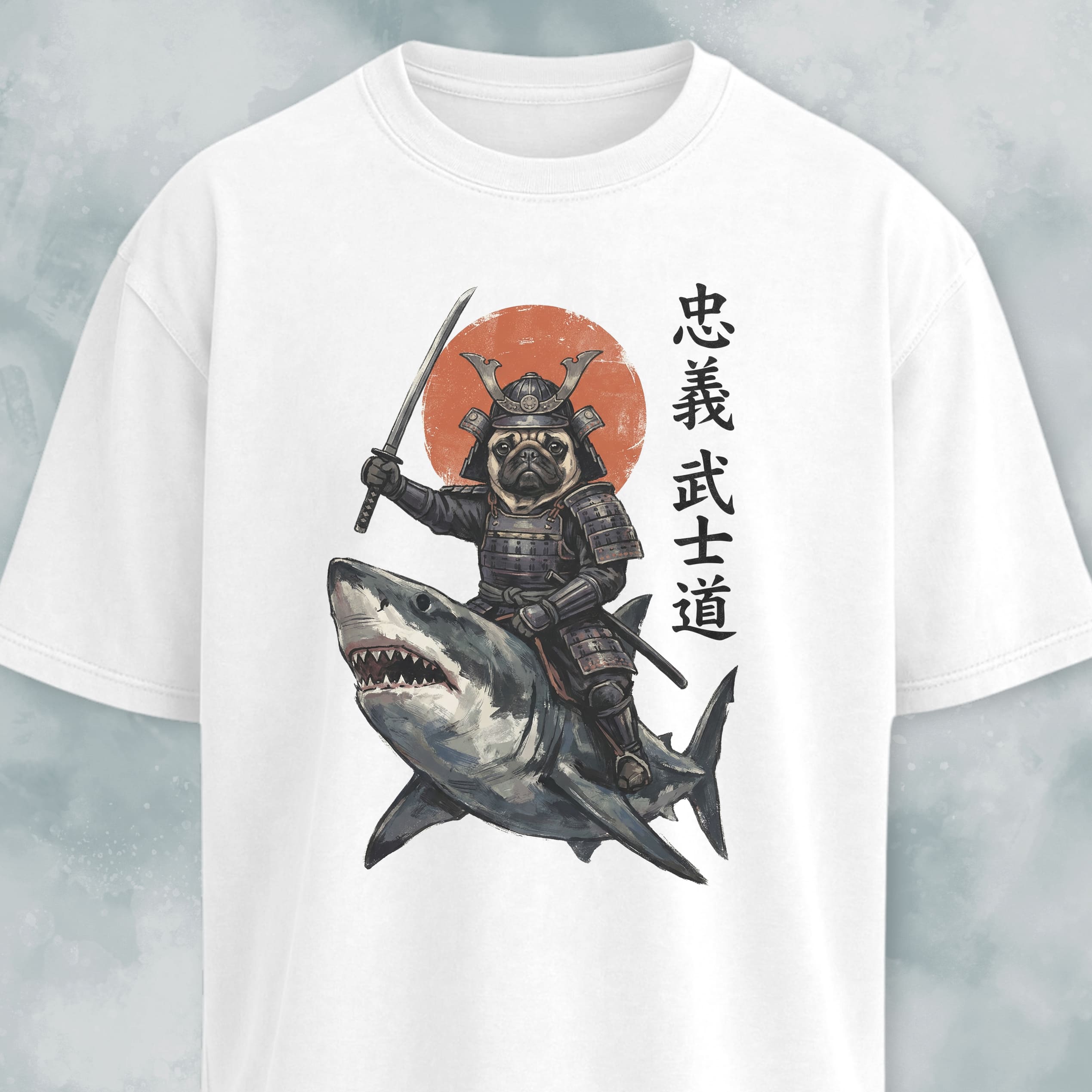 Samurai Pug Riding A Shark T-Shirt