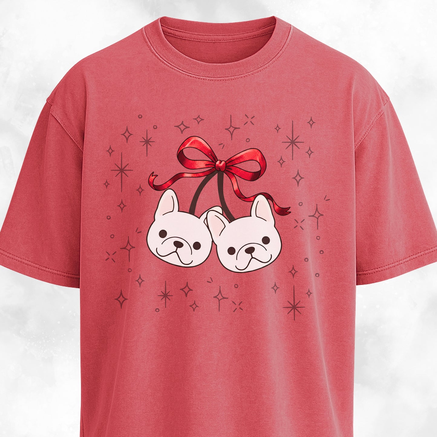 Coquette Bow Frenchie Cherries T-Shirt
