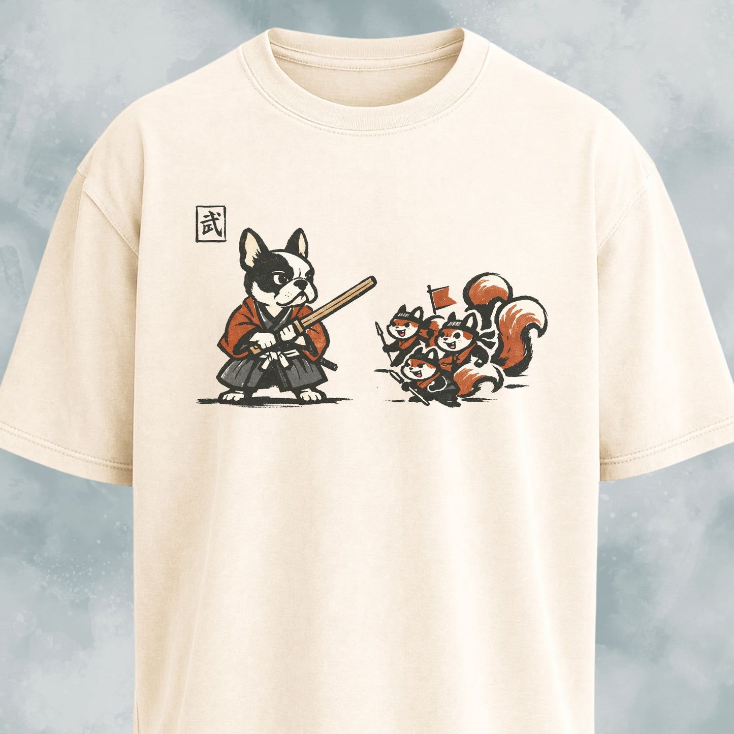 Samurai Frenchie Fighting Squirrels T-Shirt