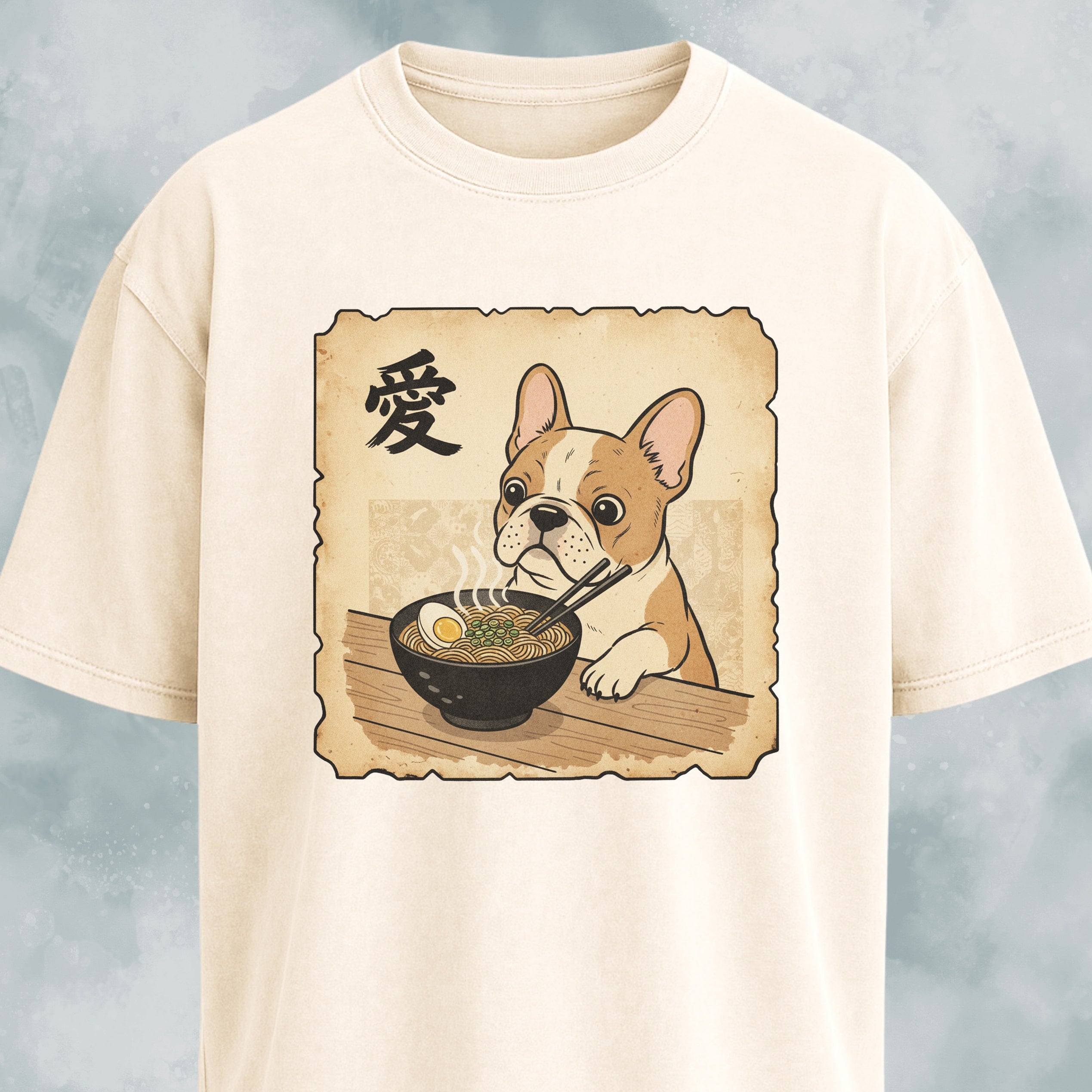 Japanese Tan French Bulldog Eating Ramen T-Shirt