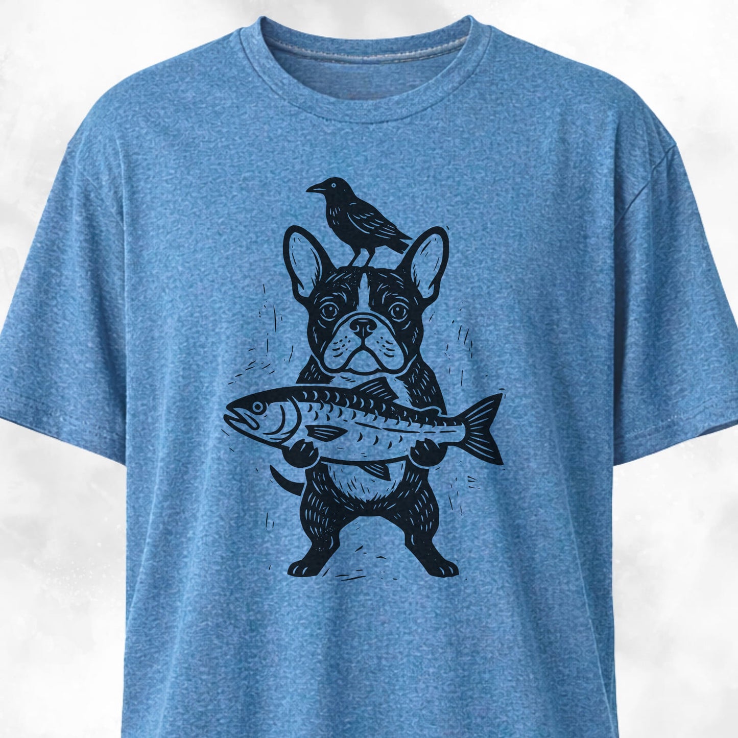 Frenchie With Fish And Crow T-Shirt