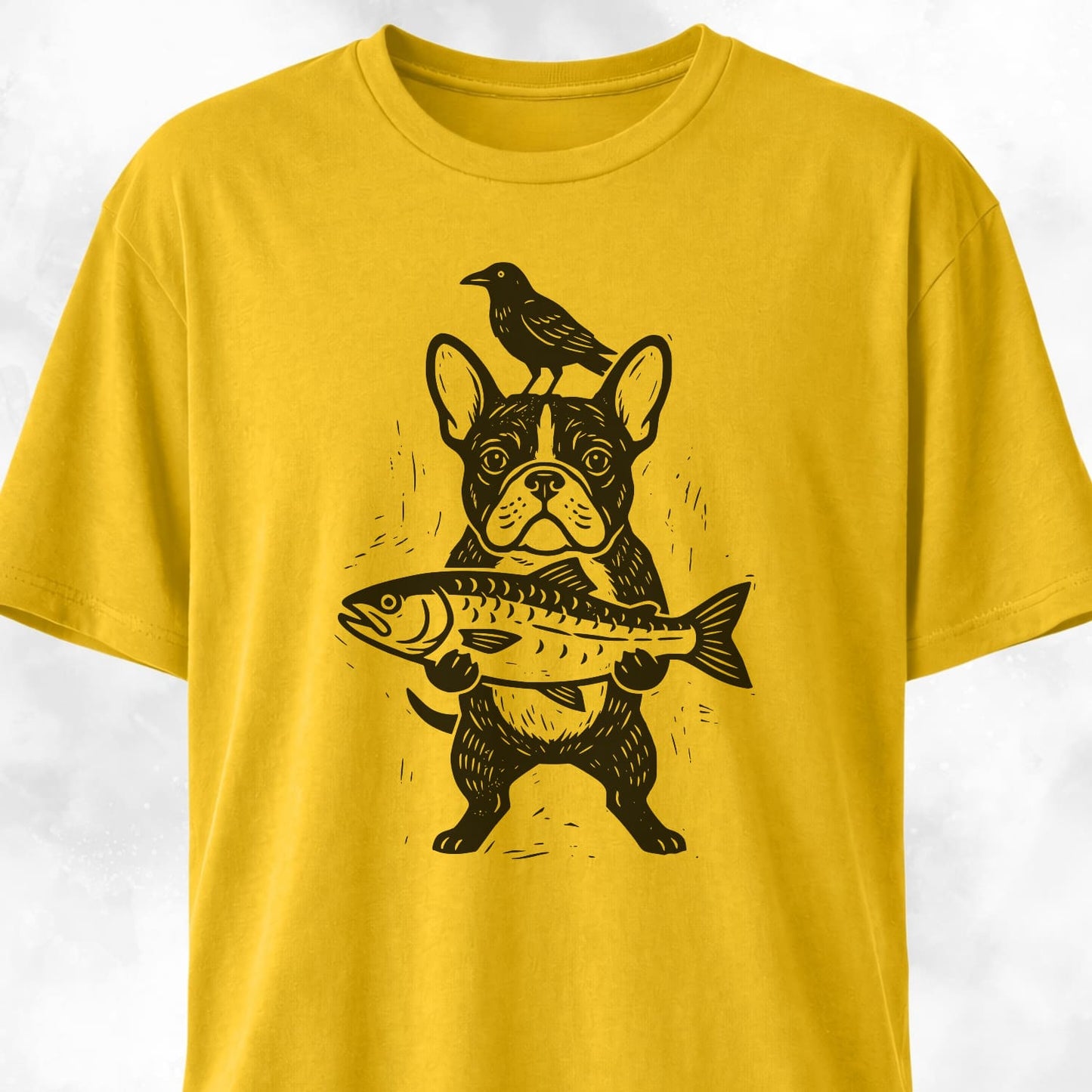 Frenchie With Fish And Crow T-Shirt