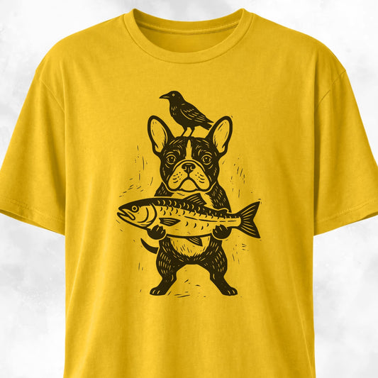 Frenchie With Fish And Crow T-Shirt
