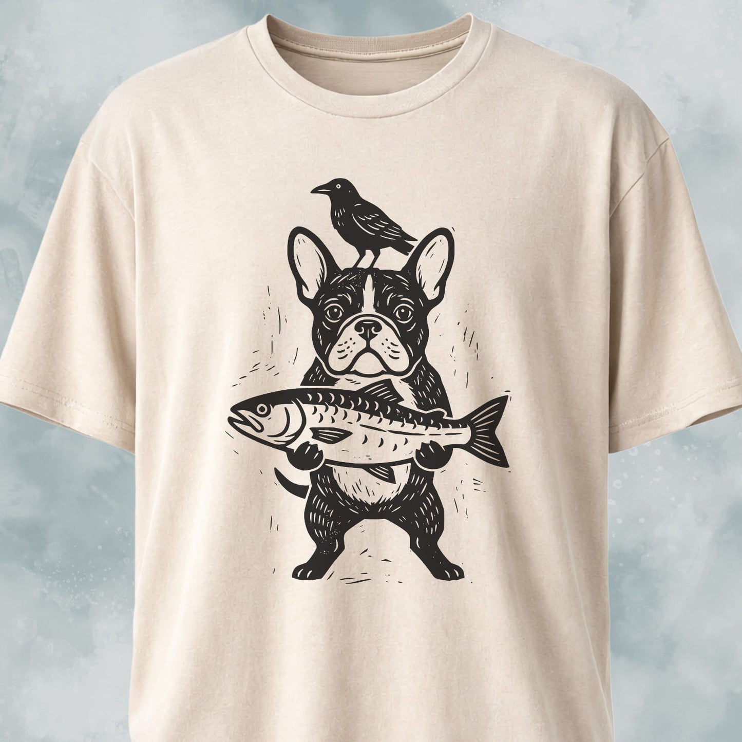 Frenchie With Fish And Crow T-Shirt