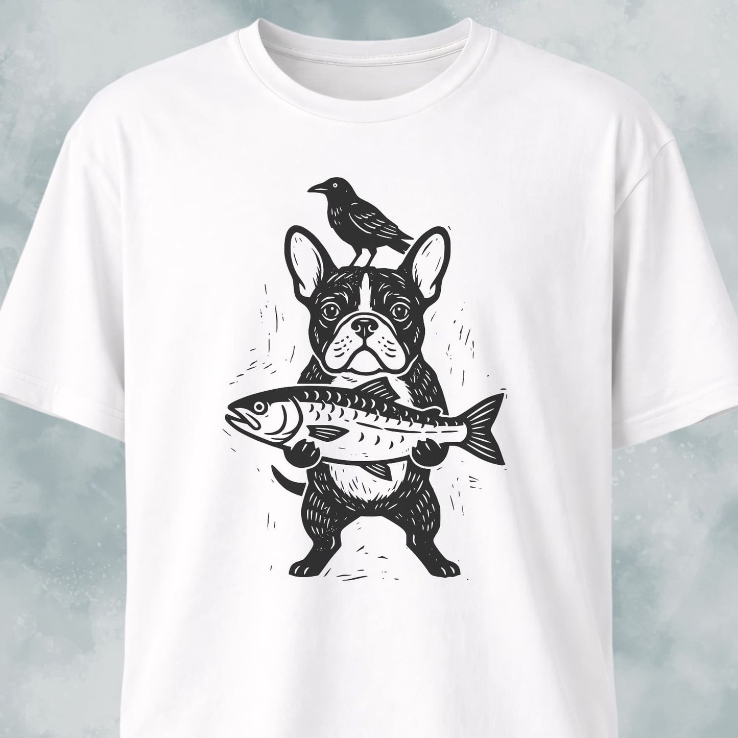 Frenchie With Fish And Crow T-Shirt