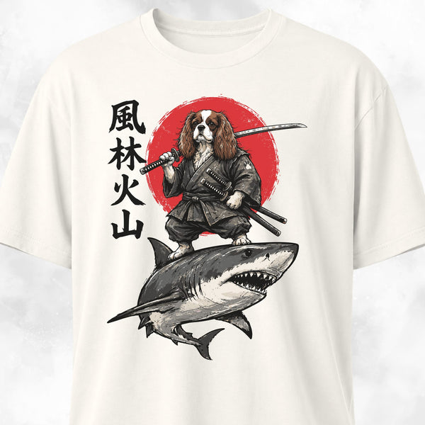 Samurai Cavalier King Charles Spaniel Riding A Shark T-Shirt – Tail Gang
